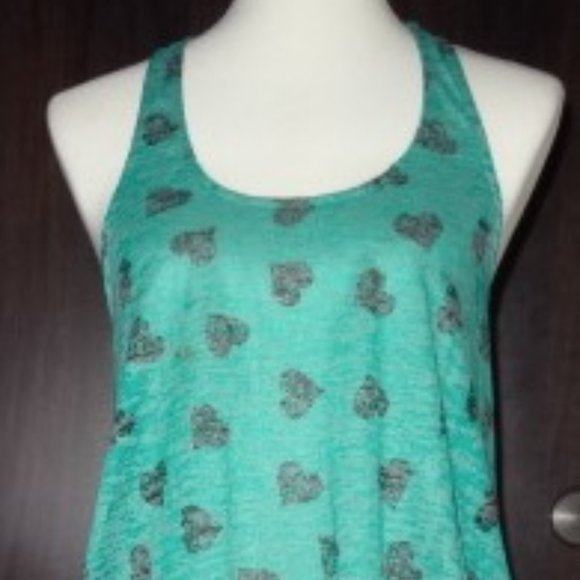 Teal w/Navy Blue Hearts Tank Top Self-Esteem Med - Picture 1 of 2